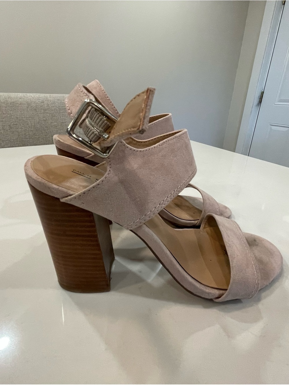 Women’s faux Suede Block Heel Sandals - Blush